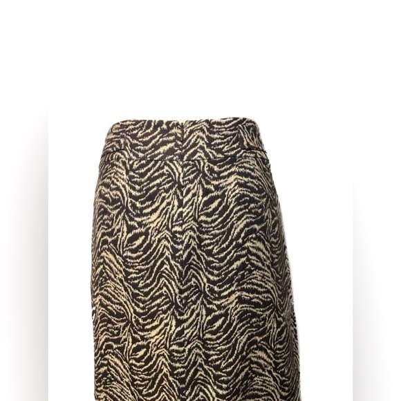 Ann Taylor Gold Chain Pleated Brown & Tan Print Superfine Wool Skirt EUC Size 14 - Picture 2 of 7